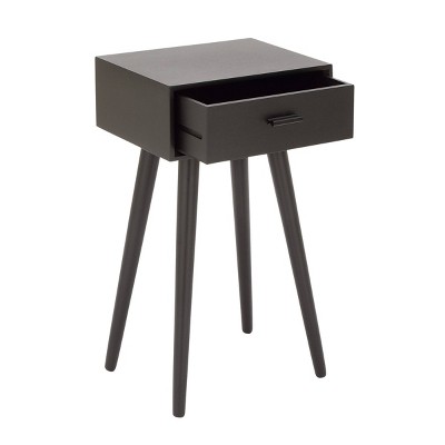 Modern Matte Black 16" Solid Wood Accent Table with Storage