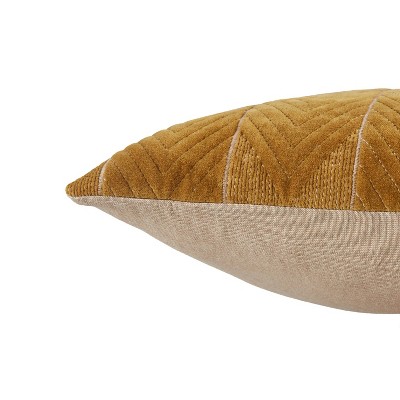 18"x6" Embroidered Chevron Cotton Velvet Lumbar Pillow in Mustard