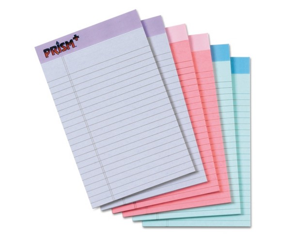 TOPS 5 x 8 Prism Plus Colored Junior Legal Pads- Pastels 6 50-Sheet - 6pk