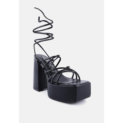 Anvil Metallic Block Heeled Lace Up Women Sandals