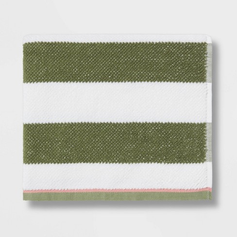 Green and white striped bath towels hot sale