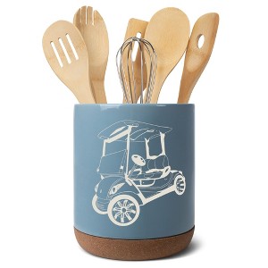 Elanze Designs Kitchen Utensil Holder With Non Slip Cork Base Large 8 Inch Ceramic Storage Crock Sport Themed Countertop Organizer Golf Cart Sky Blue - 1 of 4