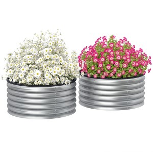 Outsunny Galvanized Raised Garden Bed, Set of 2 Planter Box with Safety Edging, Easy-to-assemble - 1 of 4