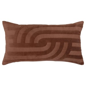 14"x26" Oversized Solid Striped Lumbar Throw Pillow Cover Brown - Rizzy Home: Cotton Velvet, Hidden Zipper, Pet Friendly - 1 of 4