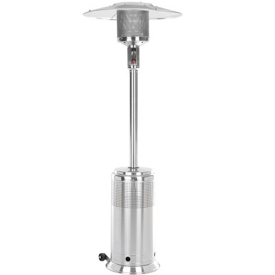 Fire Sense Pro Series Patio Heater with Wheels 50,000 BTU Output Electronic Ignition System Portable Outdoor Propane Heater - Stainless Steel