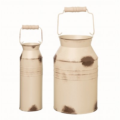 Transpac Metal Beige Harvest Rustic Jugs with Handle Set of 2