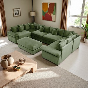 137.7" Corduroy Cloud U-Shaped Modular Sectional Sofa with Thick Cushions & Ottoman - 1 of 4