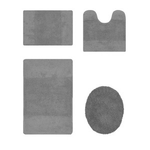 Granada 4 Piece Bath Rug Set 100% Premium Cotton Tufted Non-Slip Backing Bathmats for Bathroom, Super Soft Absorbent, Machine Washable - 1 of 4