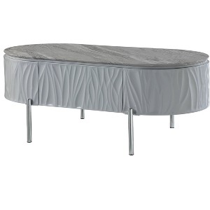 HomeRoots 47" Gray Wood and Steel Oval Coffee Table With Drawer - 1 of 4