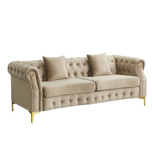 Hybition 84.6" Velvet Chesterfield Button-Tufted Sofa for Living Room - 1 of 4