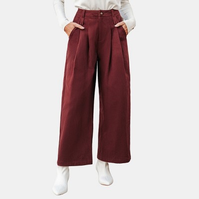 Women's Burgundy Wide Leg Corduroy Pants Retro Chic Statement Piece - Cupshe