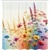 Floral Shower Curtain, Delicate Meadow Branches and Flowers on Soft Colors, 69 Wx 70 L, Mustard Blue and Purple - 4 of 4