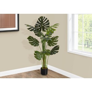 Monarch Specialties Artificial Plant 55 inch Tall Monstera Tree Indoor Faux Fake Floor Greenery Potted Real Touch Decorative Green Leaves Black Pot - 1 of 4