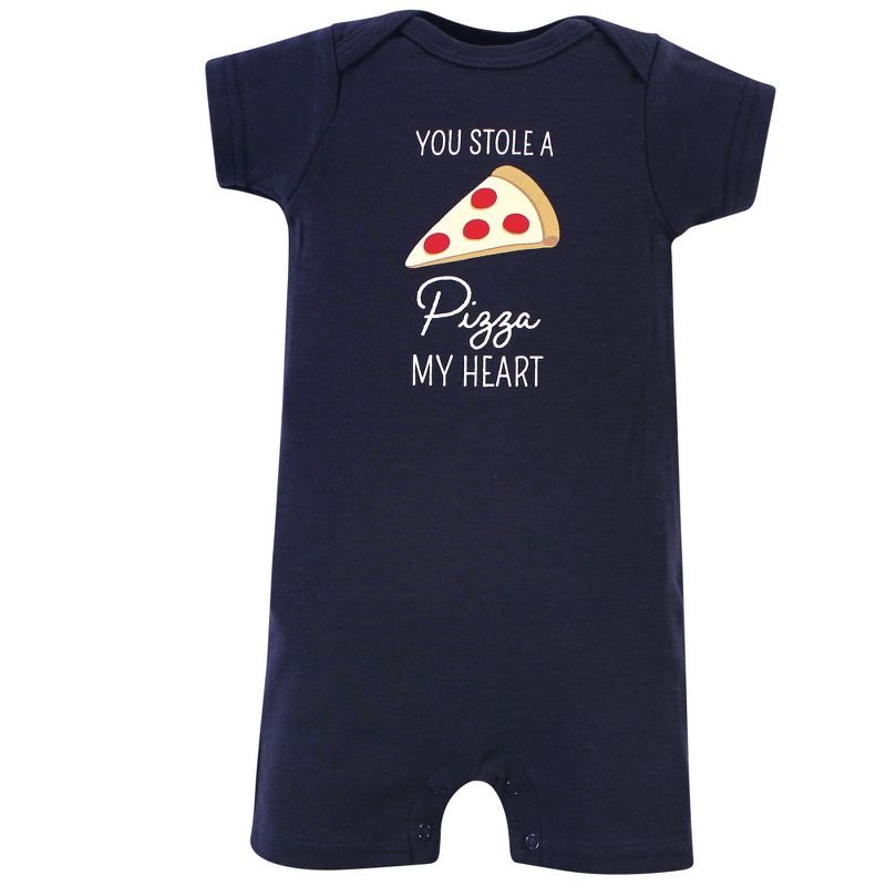 Hudson Baby Infant Boy Cotton Rompers 3pk, Pizza, 4 of 6