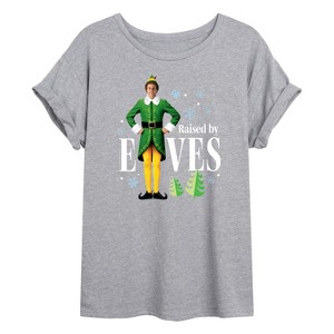 Women's - ELF - Christmas Raised By Elves Oversized Graphic T-Shirt - 1 of 4