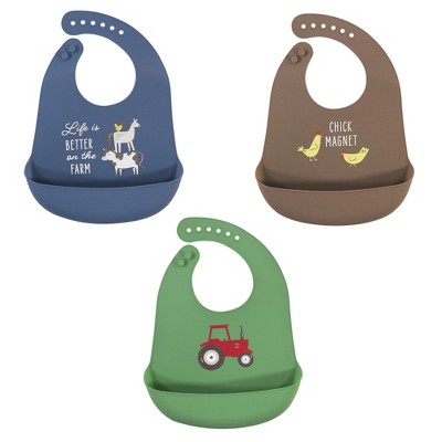 Hudson Baby Infant Boy Silicone Bibs, Tractor, One Size