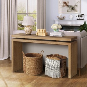 Gulches 60" Antique Brown Farmhouse Console Table - Retro Wooden, Double Board Suspension Design, for Living Room - 1 of 4