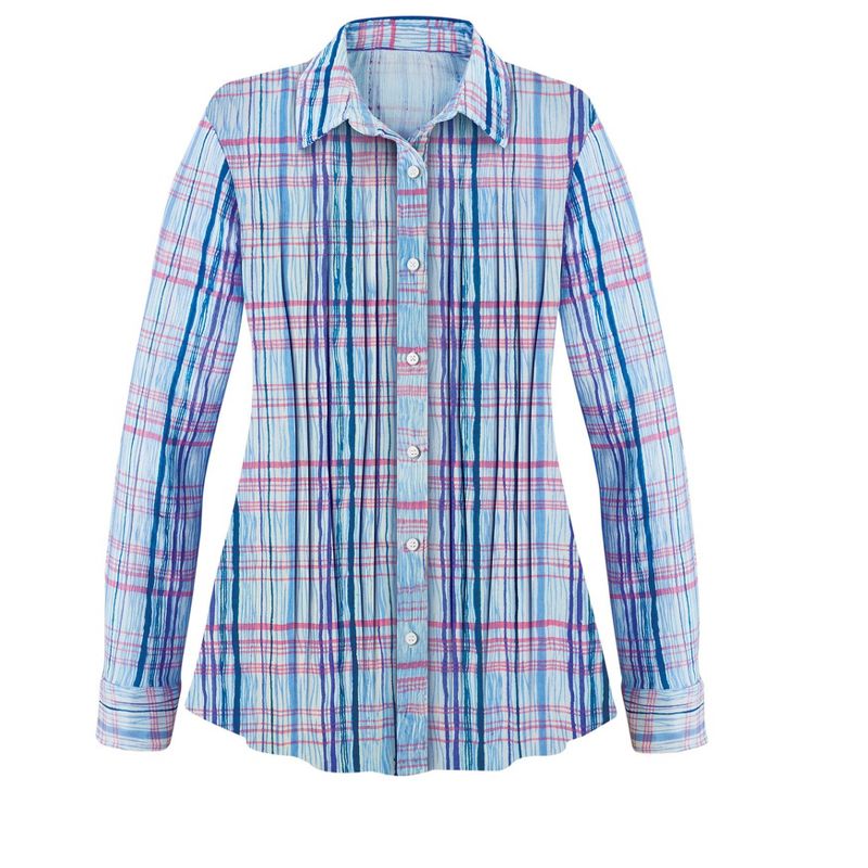 Collections Etc Plaid Pintuck Button-Front Cotton Shirt with Roll Tab Sleeves, 4 of 6
