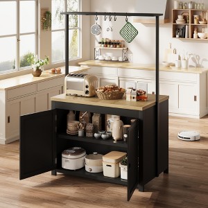 41" Kitchen Island with Storage, 1.2" Countertop Heavy-Duty Multi-Functional Kitchen Cart with 2-Tier Shelves, 5 Hooks, Metal Coffee Bar Table - 1 of 4