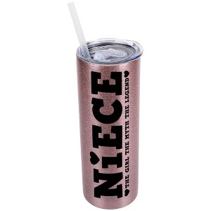 Elanze Designs Bubblegum Pink 20 Ounce Double Wall Stainless Steel Glitter Travel Tumbler With Sliding Lid And Straw, Niece The Girl The Myth The - 1 of 4