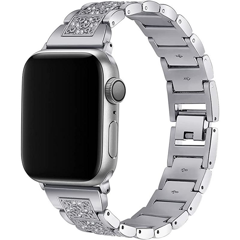 Worryfree Gadgets Metal Band with Rhinestones for Apple Watch Band 38/40/41mm, 42/44/45mm iWatch Series 8 7 6 5 4 3 2 1 & SE, 1 of 5