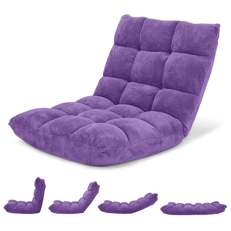 Costway Adjustable 14-Position Floor Chair Folding Gaming Sofa Chair Cushioned Purple, 1 of 11