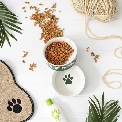 Hunter Green Ceramic Cat Bowls with Non-Skid Bottom, Set of 2