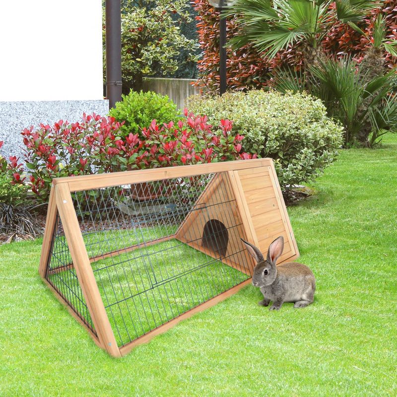 PawHut 46" x 24" Wooden A-Frame Outdoor Rabbit Cage Small Animal Hutch with Outside Run & Ventilating Wire, 3 of 8