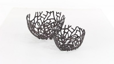 Set of 2 Black Aluminum Coral-Inspired Decorative Bowls