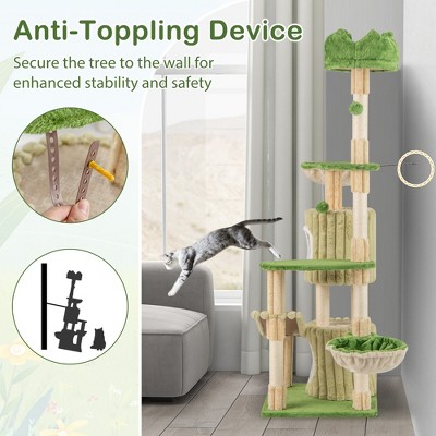 Green Multi-Level Cat Tree with Sisal Scratching Posts and Hammocks