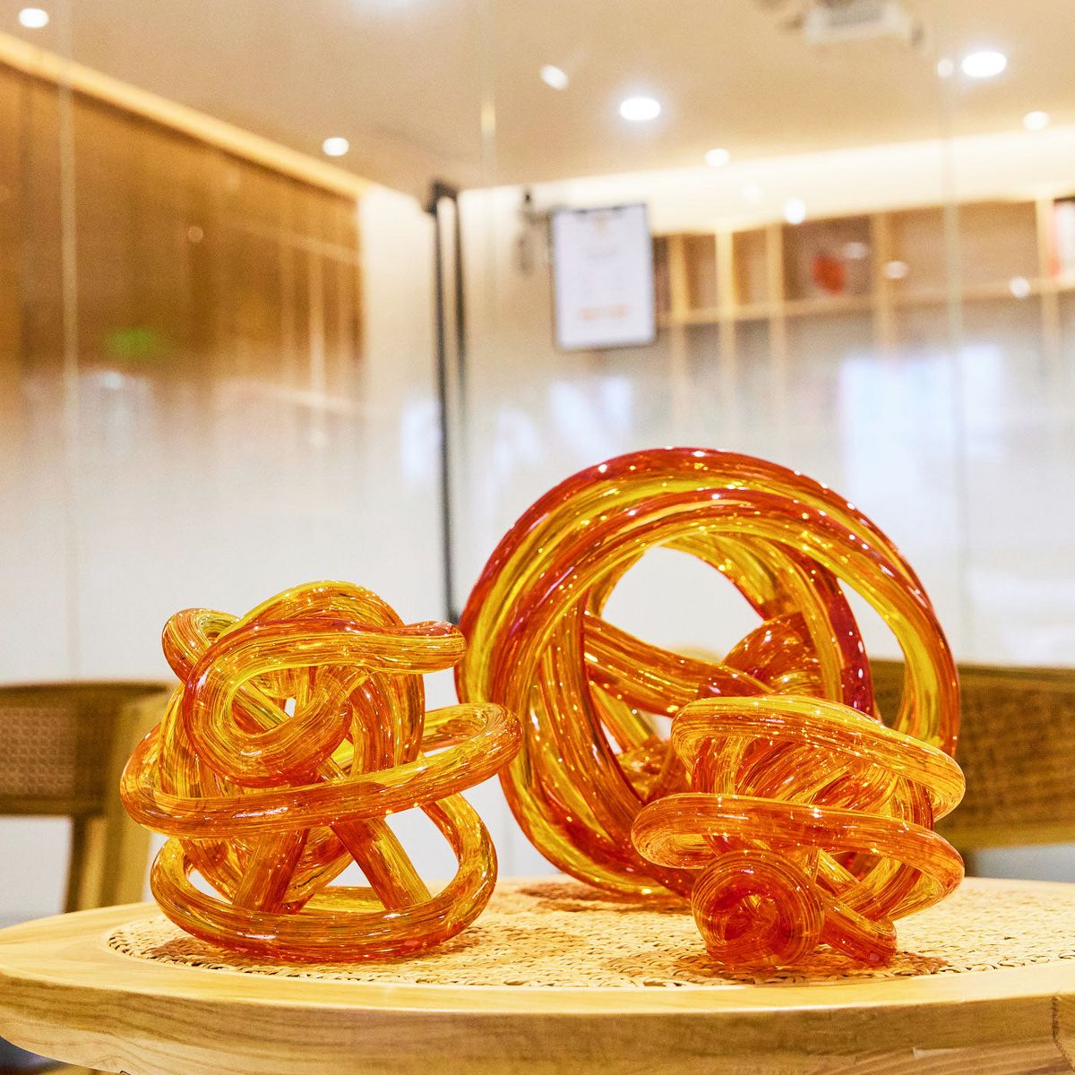 Luxury Lane Hand Blown Orange Infinity Knot Sommerso Art Orbit Glass Ball - thumbnail 6