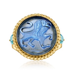 Ross-Simons Italian Tagliamonte Blue Venetian Glass Lion Ring With 1.00 ct. t.w. Swiss Blue Topaz in 18kt Gold Over Sterling - 1 of 4