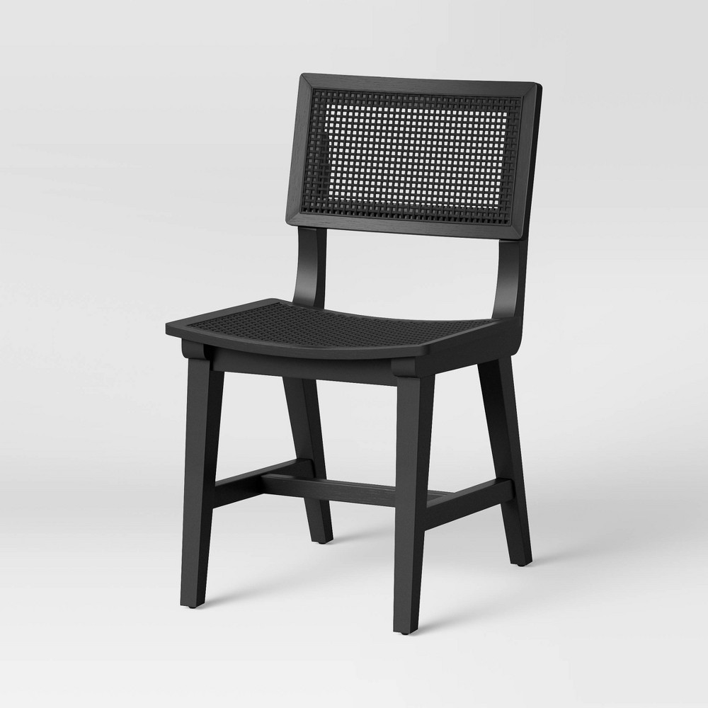 Photos - Dining Table Tormod Backed Cane Dining Chair Black - Threshold™: Modern Unupholstered, Wood Frame, Polyester