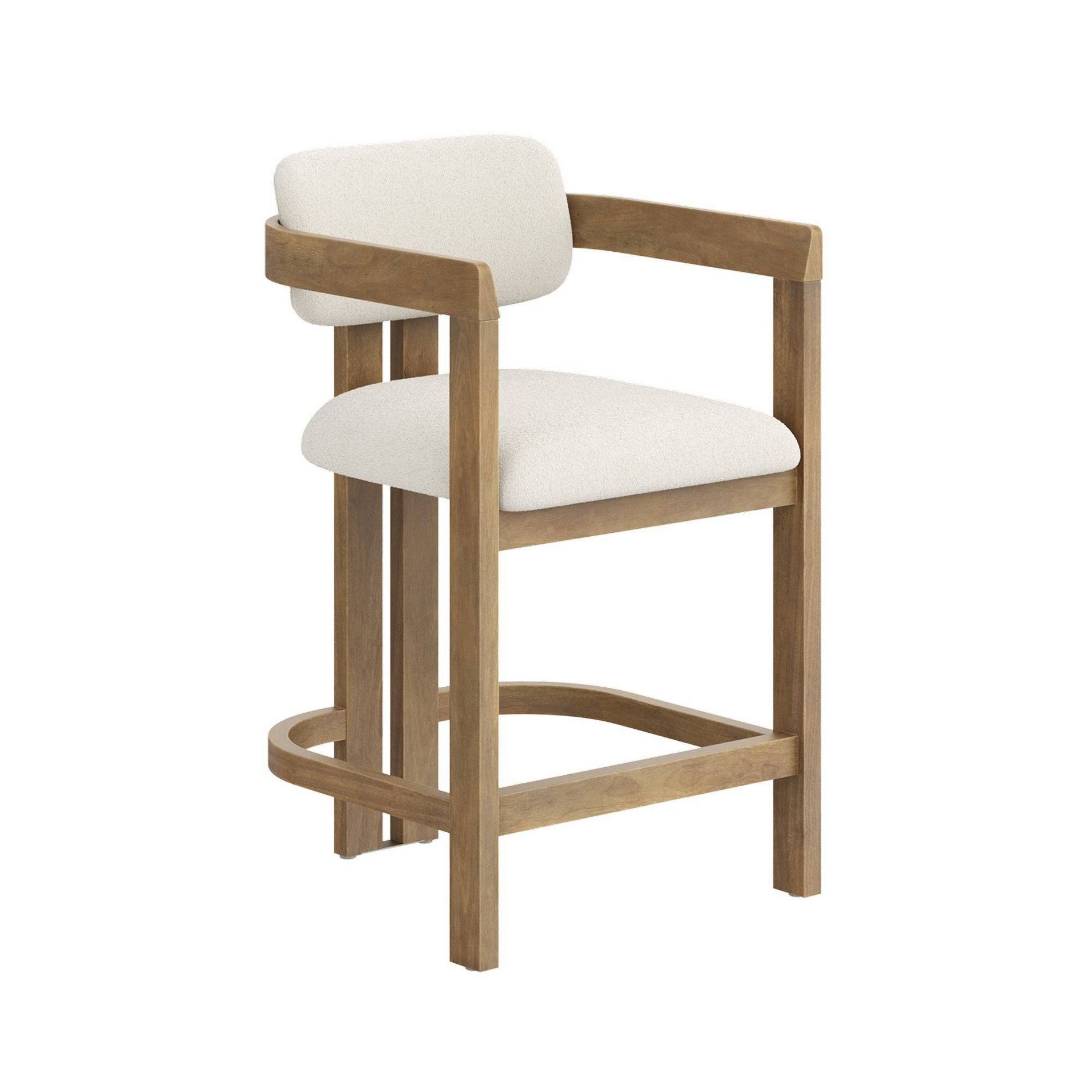 Nathan James Boucle Bar Stool with Barrel Back and Arm Light Brown