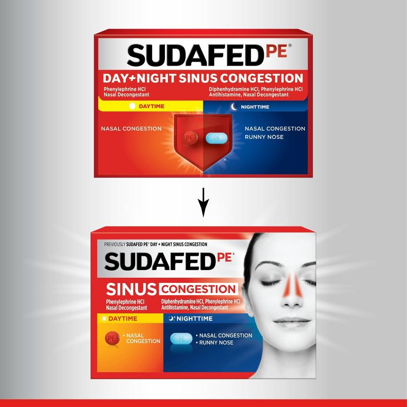 Sudafed PE Day + Night Maximum Strength Sinus Decongestant Tablets - 20ct, 3 of 8