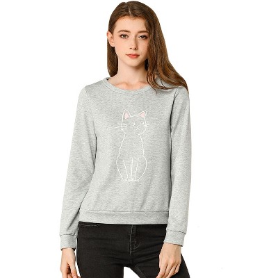 INSPIRE CHIC Women's Round Neck Cat Printed Sweatshirt