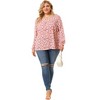 Agnes Orinda Women's Plus Size Ditsy Floral Elastic Cuff Crew Neck Peasant Blouses - 3 of 4