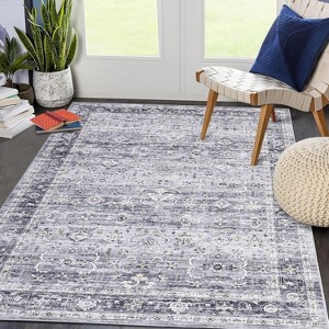 Washable Vintage Runner Rug, Non-Slip Oriental Entryway Carpet, Soft Foldable Low Pile Hallway Rug for Kitchen, Laundry - 1 of 4