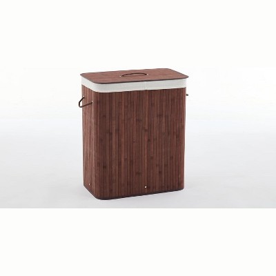Bamboo Laundry Hamper ,Large-Capacity Storage Basket with Lid ,for Bedroom, Laundry Room, Small Spaces ，Quadrilateral