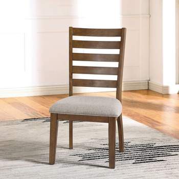 HOMES: Inside + Out Set of 2 Snowwhisp Transitional Upholstered Seat Dining Chairs Walnut/Light Gray