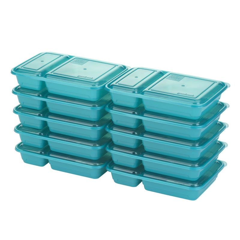 GoodCook Meal Prep 2 Compartment Large Rectangle Dark Teal Containers + Lids - 10ct, 1 of 13