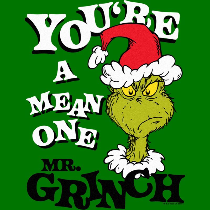 Men's Dr. Seuss Christmas The Grinch You're a Mean One Portrait T-Shirt, 2 of 6