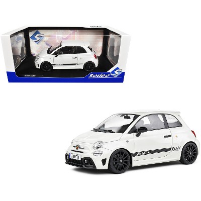 2022 Fiat F595 Abarth Ghiaccio White with Black Stripes 1/18 Diecast Model Car by Solido