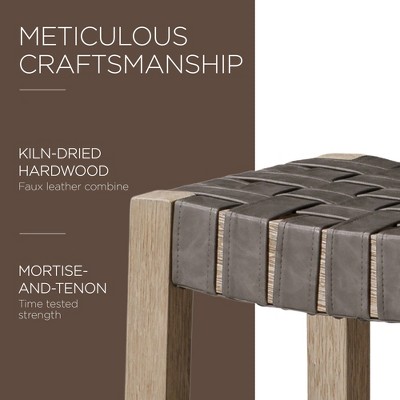 Weathered Grey Wood and Vegan Leather Backless Counter Stool