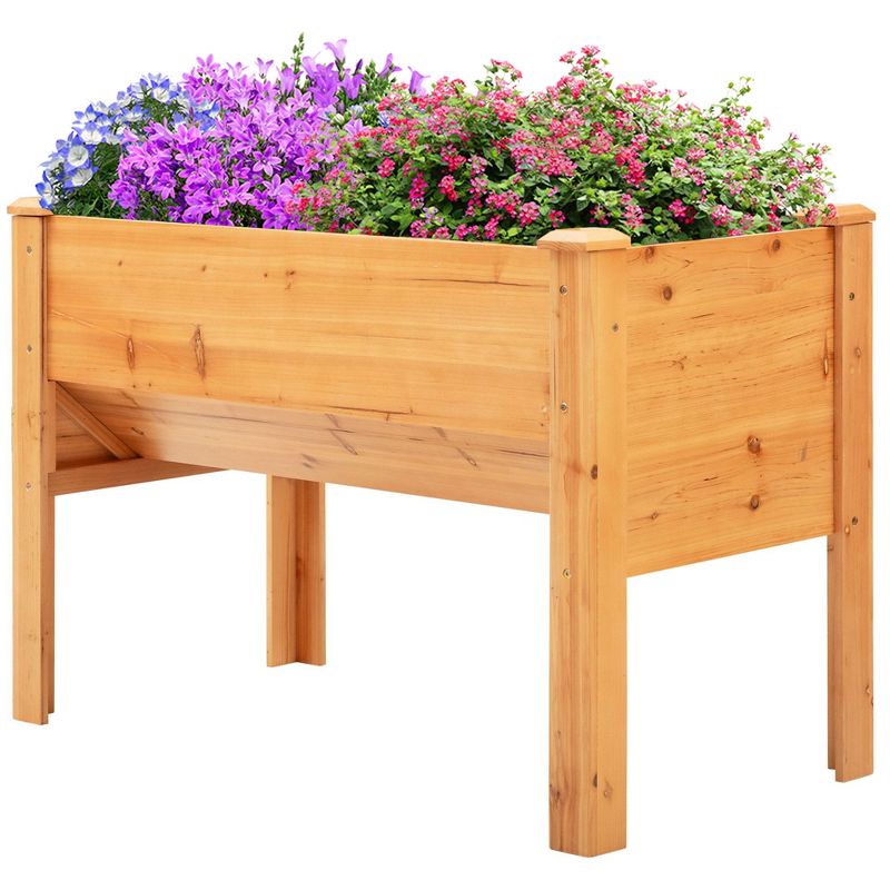 Outsunny 48" Fir Wood Raised Garden Bed with Tool Hooks, Elevated Planter Box Stand with Unique Funnel Design for Backyard, Patio to Grow Vegetables, 4 of 9