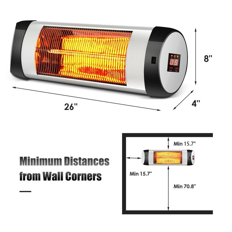 Costway Wall-Mounted Electric Heater Patio Infrared Heater W/ Remote Control, 3 of 11