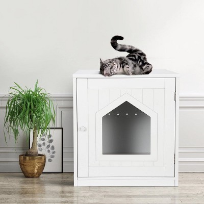 LunaLulinlk white 20-inch pet house with hidden litter box fence and medium-density fiberboard side table