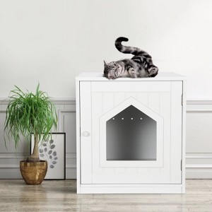LunaLulinlk white 20-inch pet house with hidden litter box fence and medium-density fiberboard side table - 1 of 4