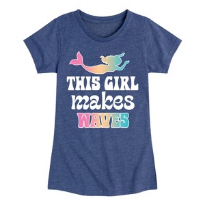 Girls' - Instant Message - This Girl Makes Waves Mermaid Fitted Short Sleeve Graphic T-Shirt - 1 of 4
