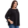 Women's Plus Size Tie Tassel V Neck Hollow Bowknot 3/4 Sleeve Adjustable Cuffs Casual Blouses - Agnes Orinda - 2 of 4